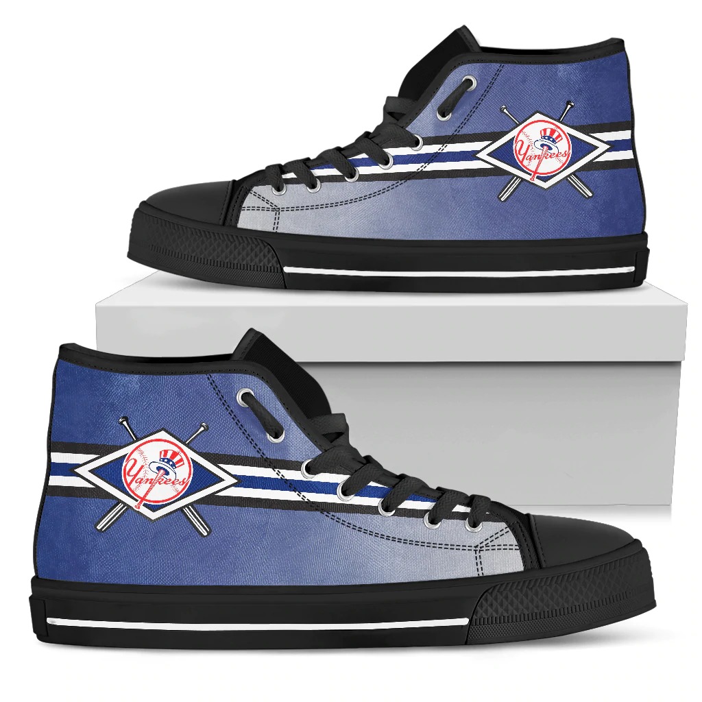 Double Stick Check New York Yankees High Top Shoes - Yankeesfanhome.com
