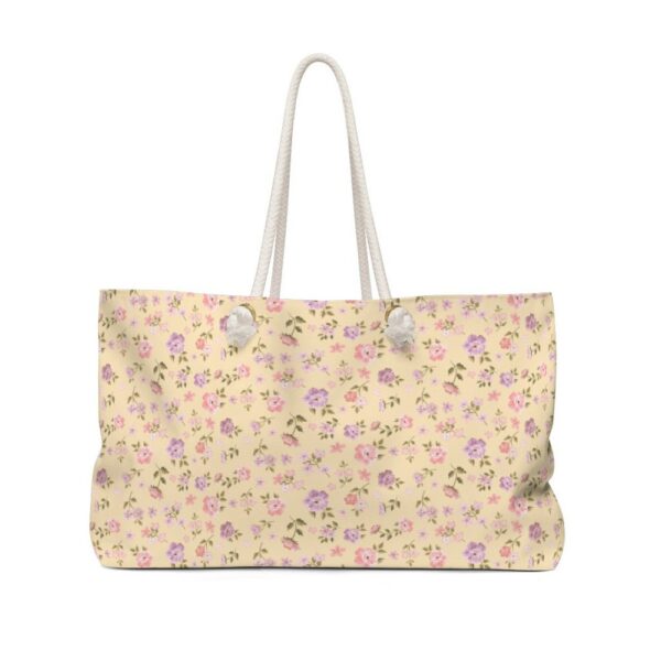 Preppy Romantic Ditsy Floral Soft Yellow Pink Lavender Boat Rope Tote Handle Bag Pool Beach Boat WeekenderMade in USA - Image 2