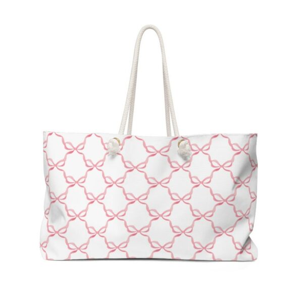 Preppy Watercolor Bows in Pink, Rope Handle Tote Pool Beach Boat Weekender BagMade in USA