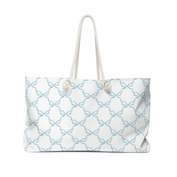 Preppy Watercolor Bows in Blue, Rope Handle Tote Pool Beach Boat Weekender BagMade in USA