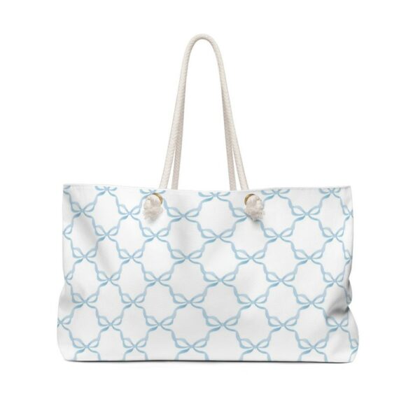 Preppy Watercolor Bows in Blue, Rope Handle Tote Pool Beach Boat Weekender BagMade in USA - Image 2