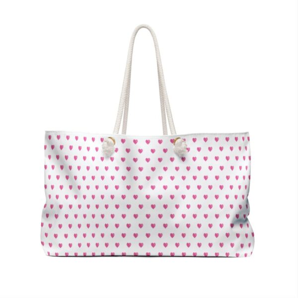 Preppy Watercolor Hearts Rope Pink Handle Tote Pool Beach Boat Weekender Bag - Image 2