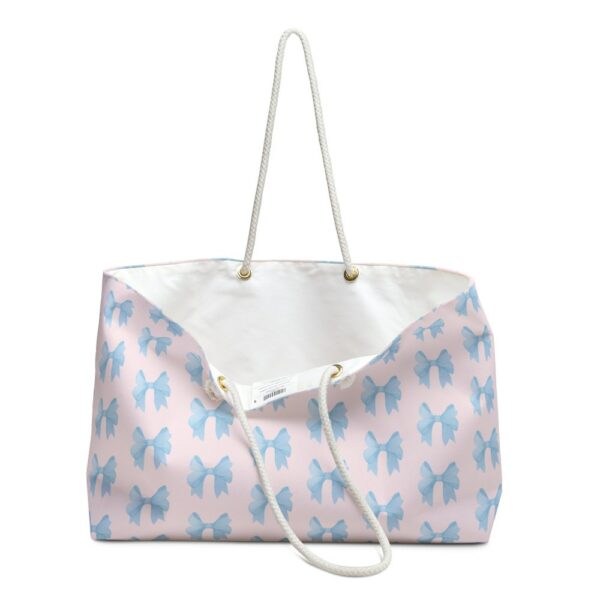 Preppy Watercolor Bows in Blue, Blush Pink Rope Handle Tote Pool Beach Boat Weekender Bag - Image 3