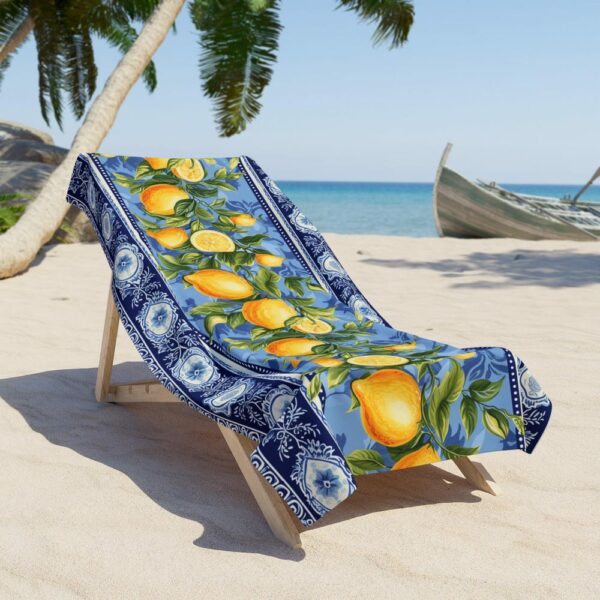 Luxurious European Style Beach Towel - Elegance for Beach, Pool, and Sunbathing - Italian Lemons Pattern