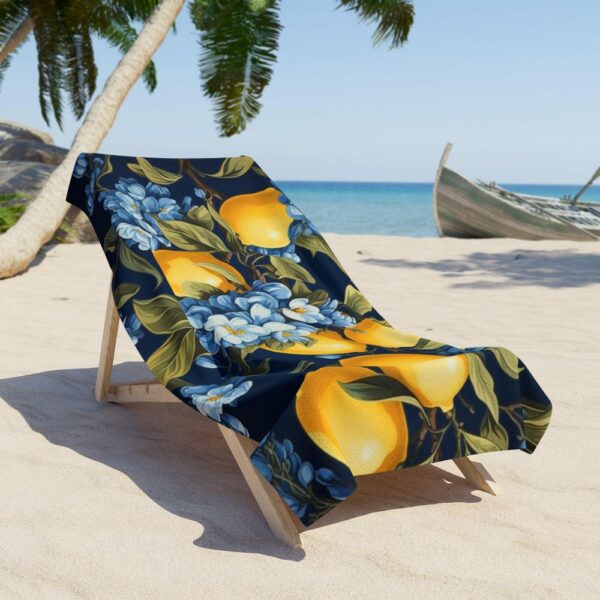 Luxurious European Style Beach Towel - Elegance for Beach, Pool, and Sunbathing - Italian Lemons Pattern